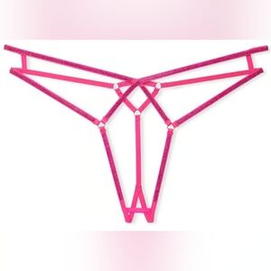 XS S M Victoria's Secret Shine Strap Strappy Crotchless Panty Hot Pink